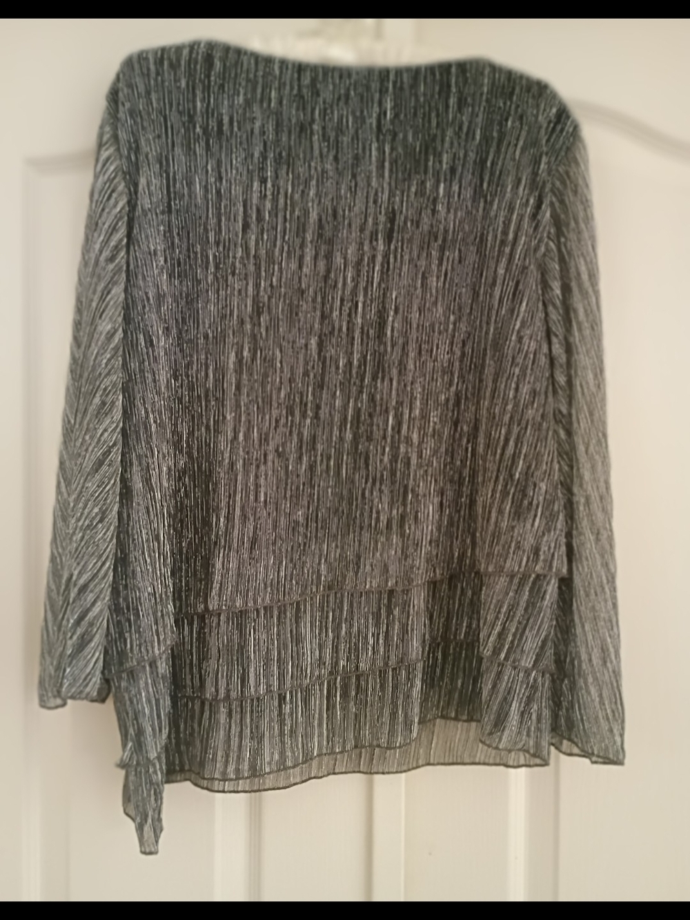 Women's Black and Silver Pleated Long-Sleeve Top - Picture 2 of 4
